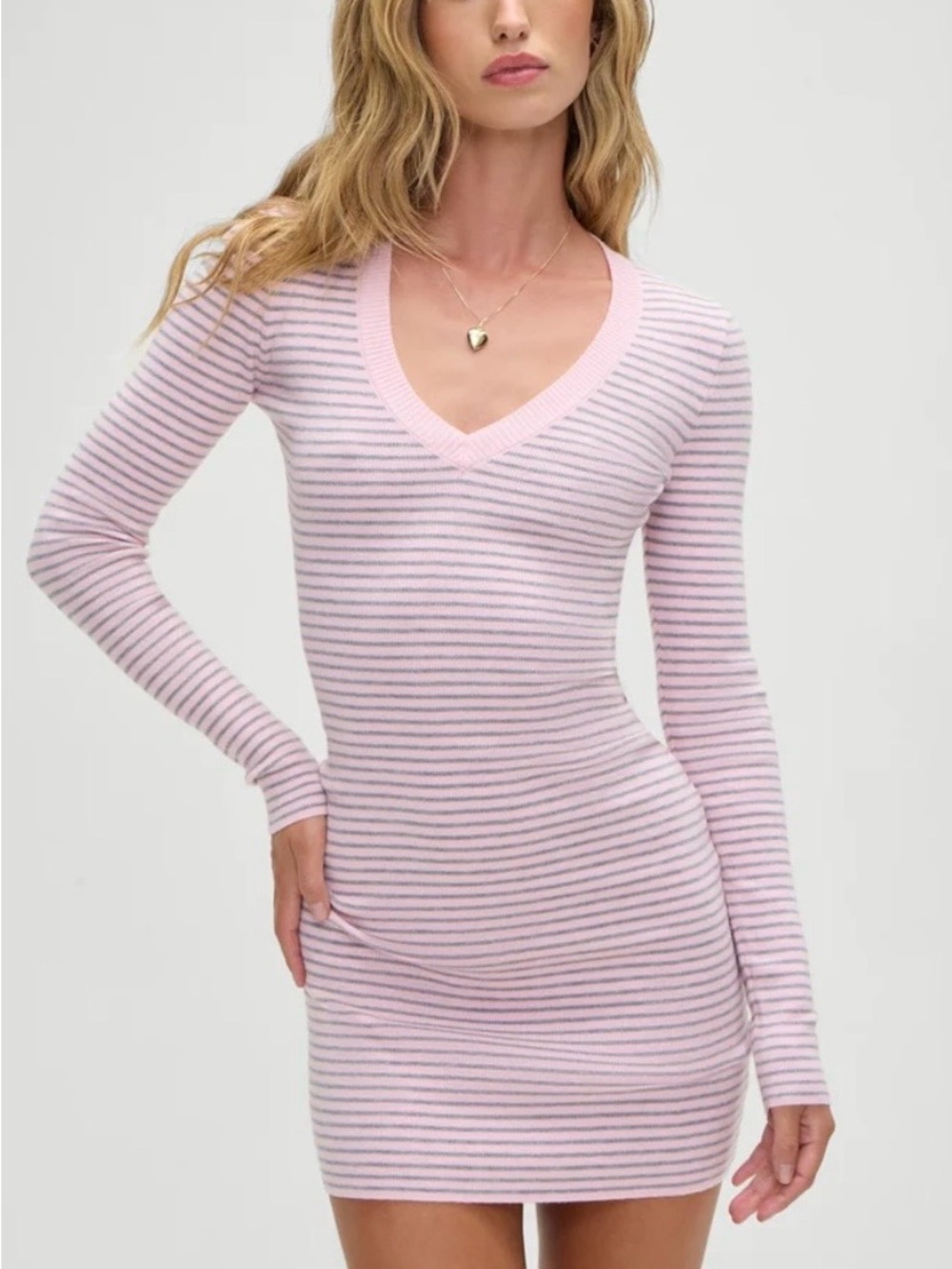 NWOT Frankie’s bikinis sweetheart knit dress in rosewater stripe